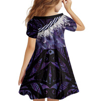 Purple Traditional Cloak Aotearoa Kid Short Sleeve Dress Maori Paua Shell Korowai Pattern