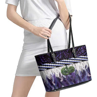 Purple Traditional Cloak Aotearoa Leather Tote Bag Maori Paua Shell Korowai Pattern