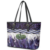 Purple Traditional Cloak Aotearoa Leather Tote Bag Maori Paua Shell Korowai Pattern