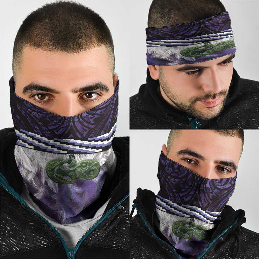 Purple Traditional Cloak Aotearoa Neck Gaiter Maori Paua Shell Korowai Pattern - Polynesian Pride