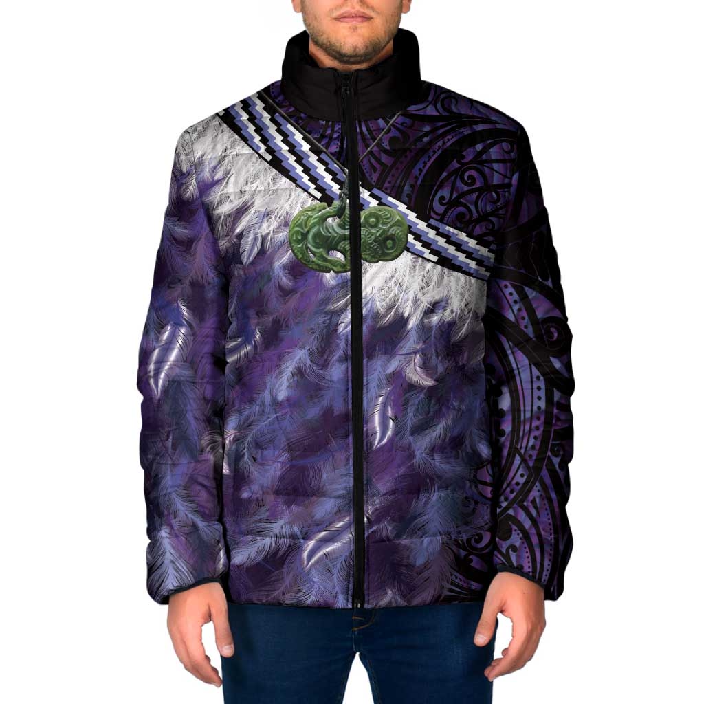 Purple Traditional Cloak Aotearoa Padded Jacket Maori Paua Shell Korowai Pattern - Polynesian Pride