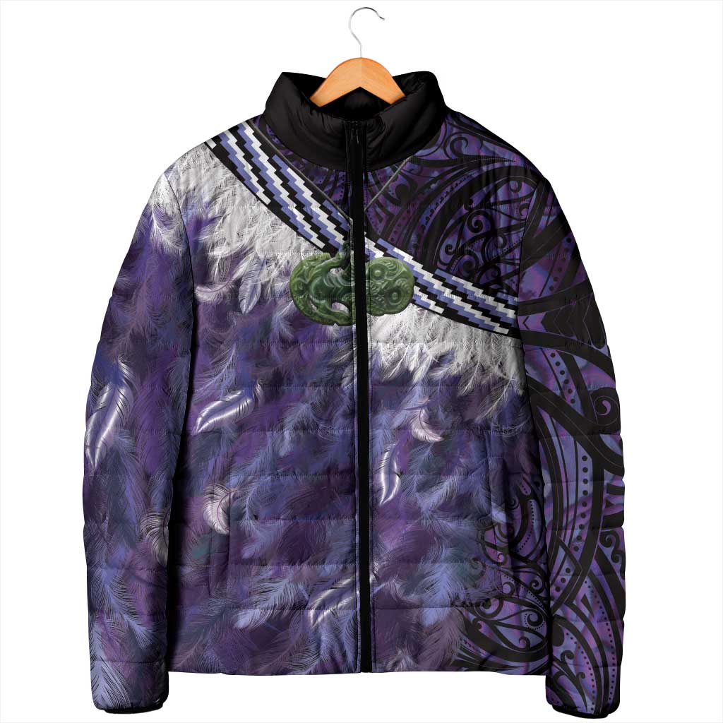 Purple Traditional Cloak Aotearoa Padded Jacket Maori Paua Shell Korowai Pattern - Polynesian Pride