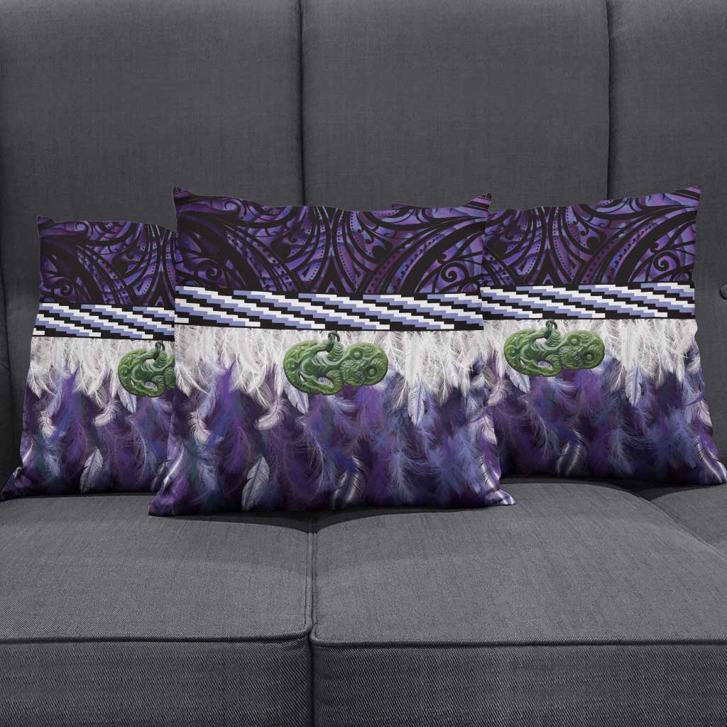 Purple Traditional Cloak Aotearoa Pillow Cover Maori Paua Shell Korowai Pattern - Polynesian Pride