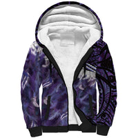 Purple Traditional Cloak Aotearoa Sherpa Hoodie Maori Paua Shell Korowai Pattern