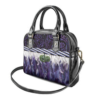 Purple Traditional Cloak Aotearoa Shoulder Handbag Maori Paua Shell Korowai Pattern