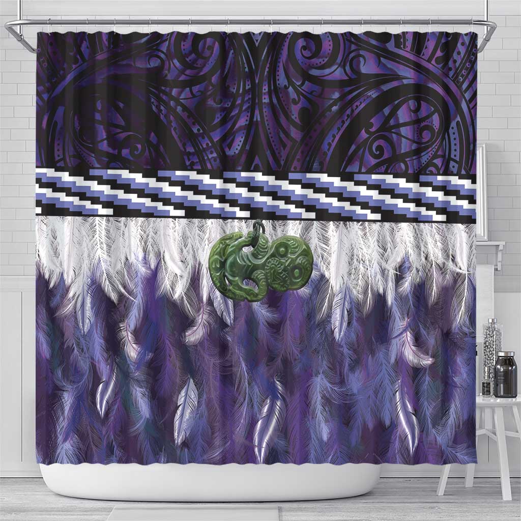 Purple Traditional Cloak Aotearoa Shower Curtain Maori Paua Shell Korowai Pattern