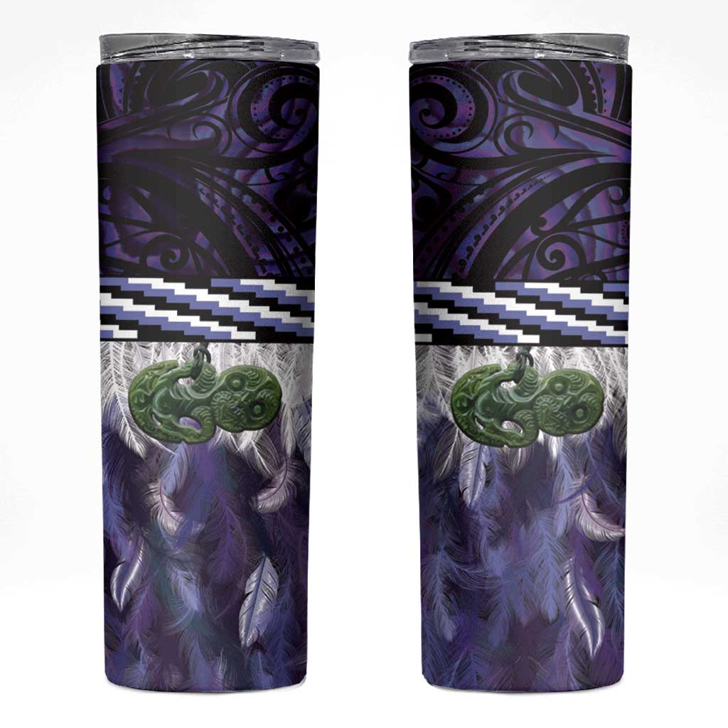 Purple Traditional Cloak Aotearoa Skinny Tumbler Maori Paua Shell Korowai Pattern