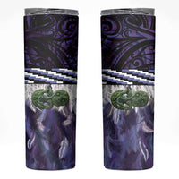 Purple Traditional Cloak Aotearoa Skinny Tumbler Maori Paua Shell Korowai Pattern