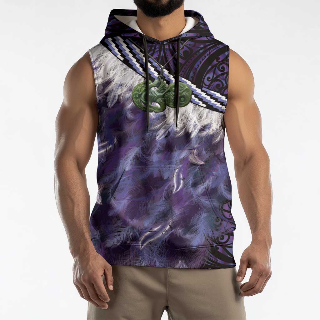 Purple Traditional Cloak Aotearoa Sleeveless Hoodie Maori Paua Shell Korowai Pattern - Polynesian Pride