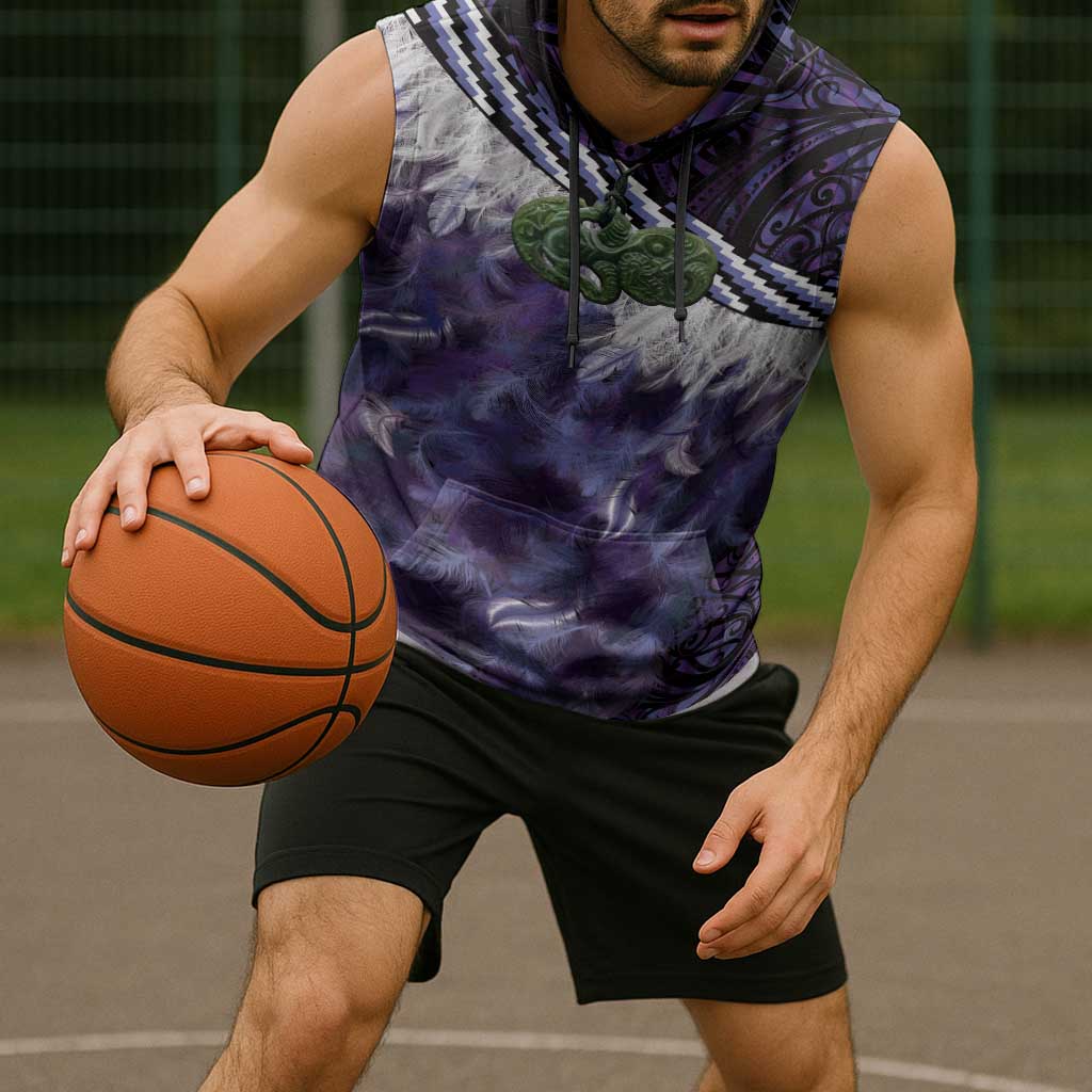 Purple Traditional Cloak Aotearoa Sleeveless Hoodie Maori Paua Shell Korowai Pattern - Polynesian Pride