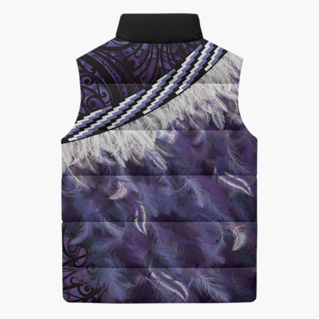 Purple Traditional Cloak Aotearoa Sleeveless Puffer Jacket Maori Paua Shell Korowai Pattern - Polynesian Pride