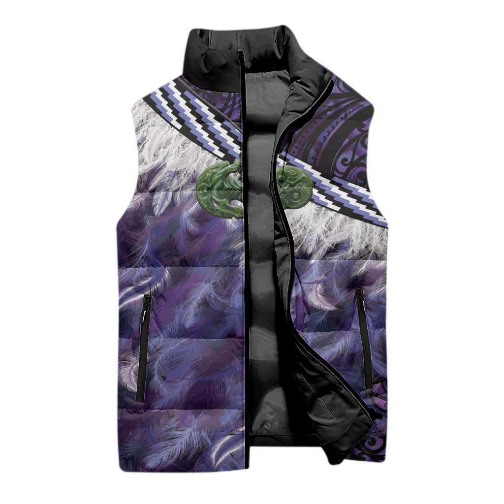 Purple Traditional Cloak Aotearoa Sleeveless Puffer Jacket Maori Paua Shell Korowai Pattern - Polynesian Pride