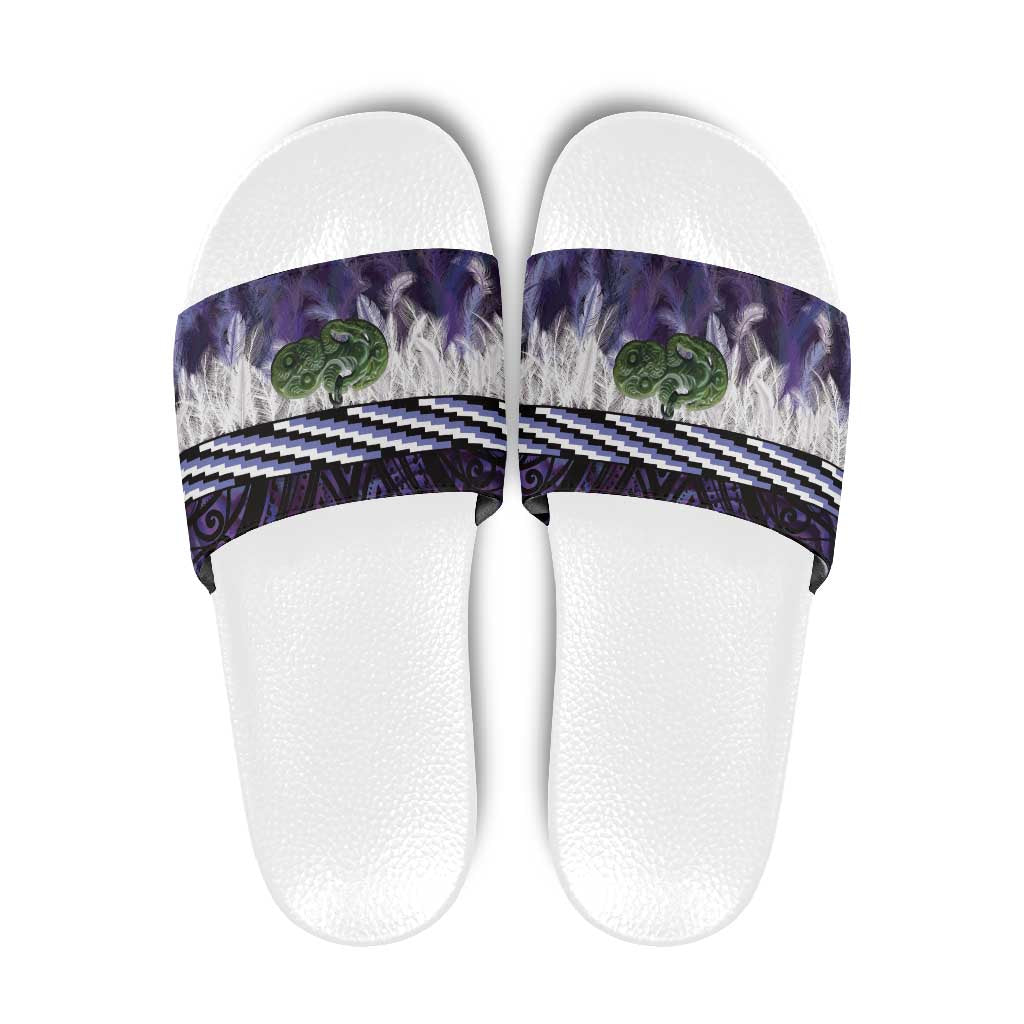 Purple Traditional Cloak Aotearoa Slide Sandals Maori Paua Shell Korowai Pattern - Polynesian Pride