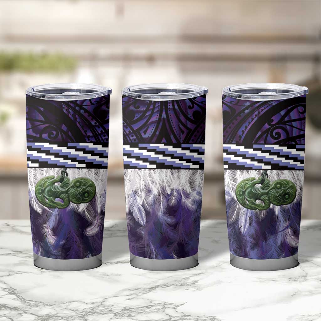 Purple Traditional Cloak Aotearoa Tumbler Cup Maori Paua Shell Korowai Pattern