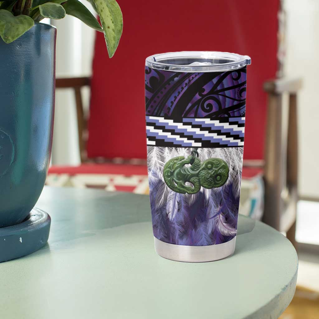 Purple Traditional Cloak Aotearoa Tumbler Cup Maori Paua Shell Korowai Pattern