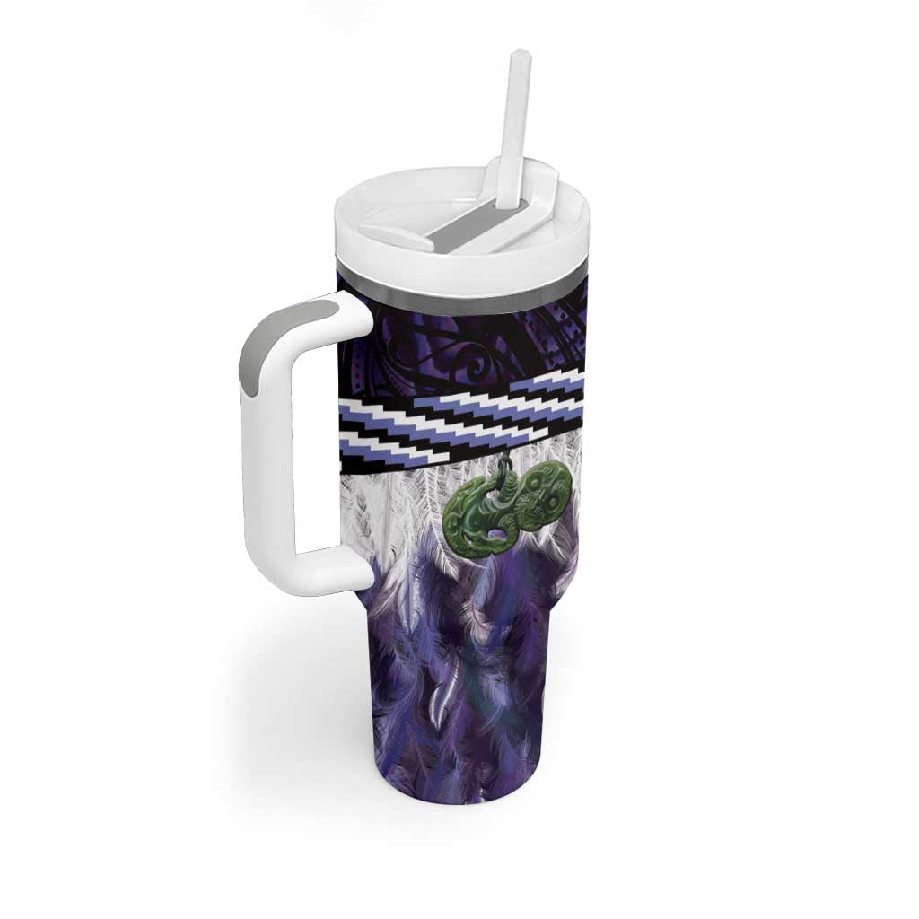 Purple Traditional Cloak Aotearoa Tumbler With Handle Maori Paua Shell Korowai Pattern