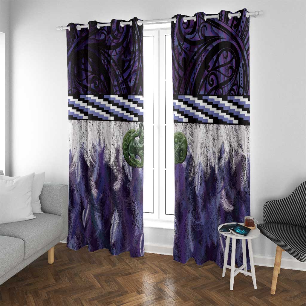 Purple Traditional Cloak Aotearoa Window Curtain Maori Paua Shell Korowai Pattern