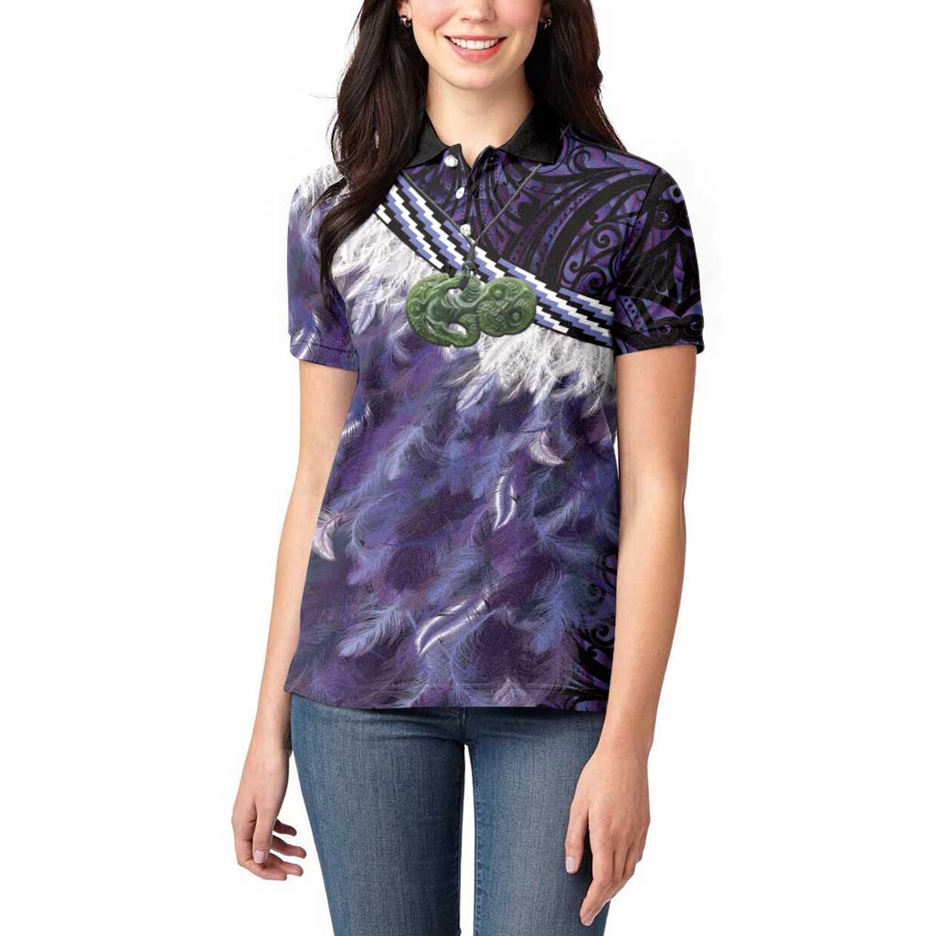 Purple Traditional Cloak Aotearoa Women Polo Shirt Maori Paua Shell Korowai Pattern