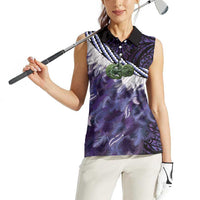 Purple Traditional Cloak Aotearoa Women Sleeveless Polo Shirt Maori Paua Shell Korowai Pattern