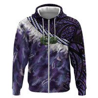 Purple Traditional Cloak Aotearoa Zip Hoodie Maori Paua Shell Korowai Pattern