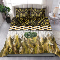 Yellow Traditional Cloak Aotearoa Bedding Set Maori Paua Shell Korowai Pattern
