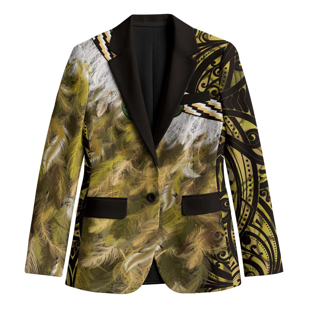Yellow Traditional Cloak Aotearoa Blazer Maori Paua Shell Korowai Pattern - Polynesian Pride