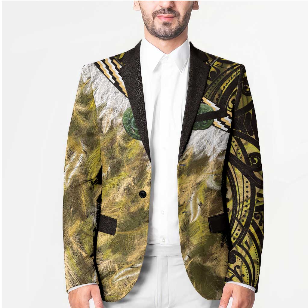 Yellow Traditional Cloak Aotearoa Blazer Maori Paua Shell Korowai Pattern - Polynesian Pride