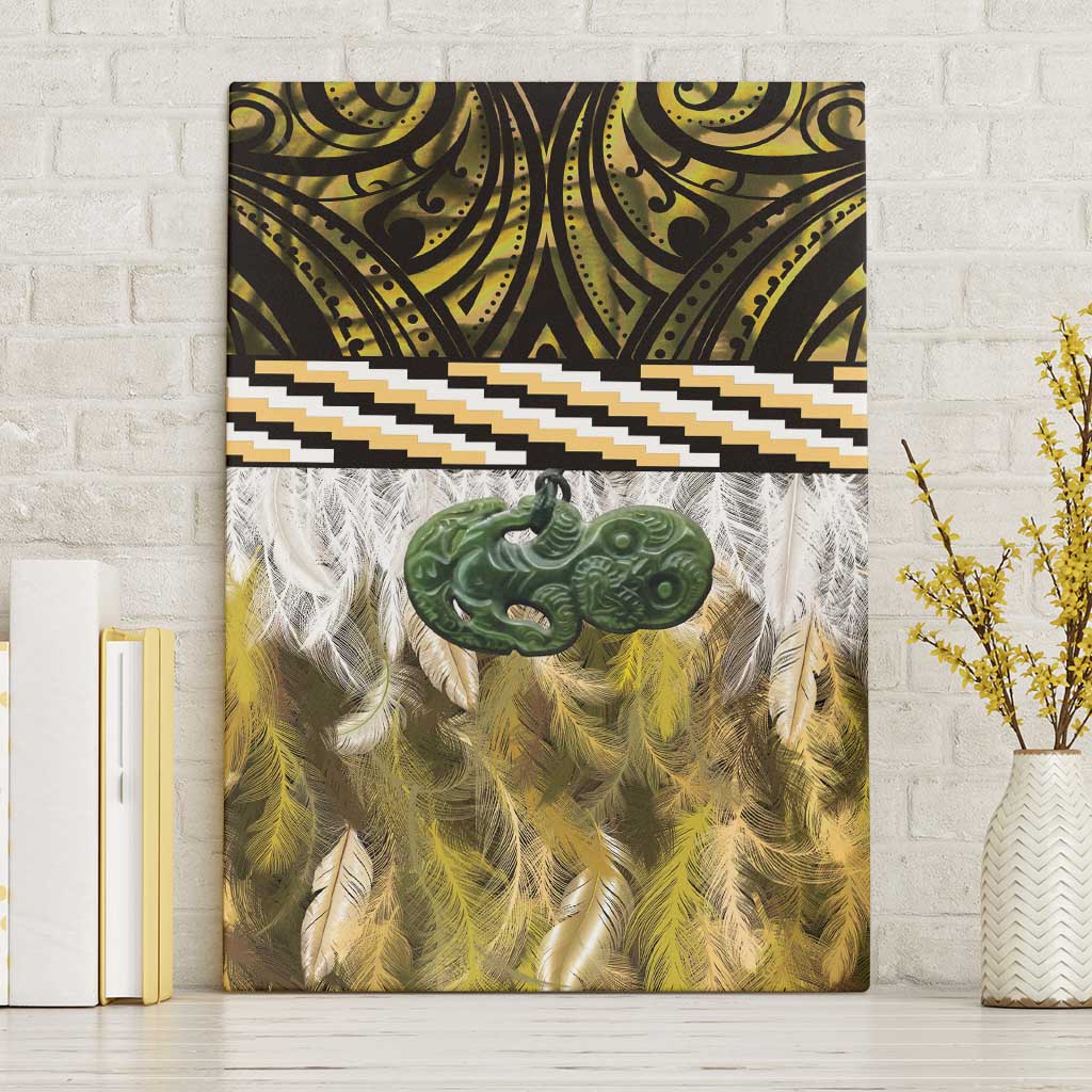 Yellow Traditional Cloak Aotearoa Canvas Wall Art Maori Paua Shell Korowai Pattern