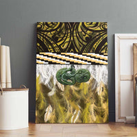 Yellow Traditional Cloak Aotearoa Canvas Wall Art Maori Paua Shell Korowai Pattern
