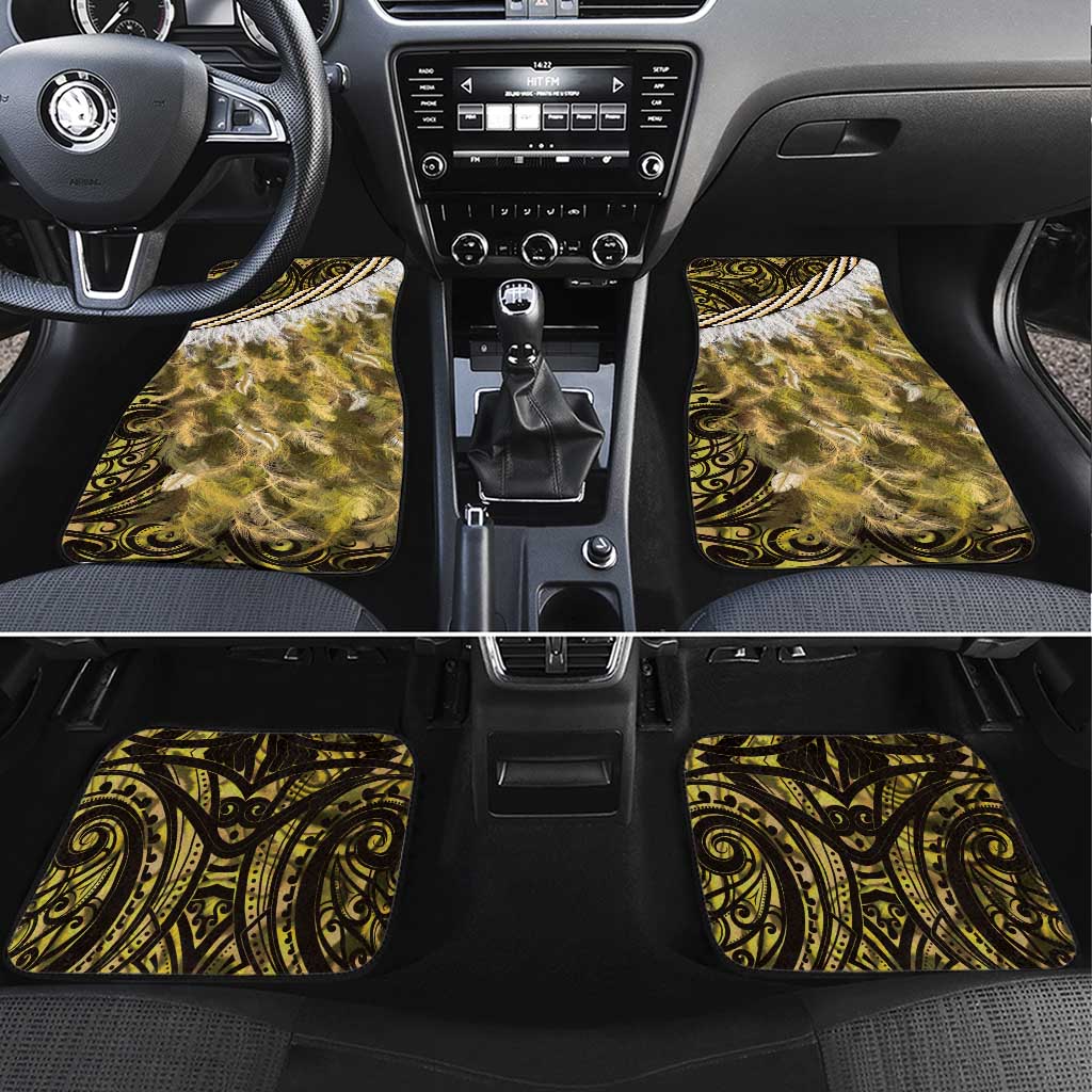 Yellow Traditional Cloak Aotearoa Car Mats Maori Paua Shell Korowai Pattern