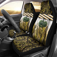 Yellow Traditional Cloak Aotearoa Car Seat Cover Maori Paua Shell Korowai Pattern