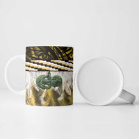 Yellow Traditional Cloak Aotearoa Ceramic Mug Maori Paua Shell Korowai Pattern - Polynesian Pride
