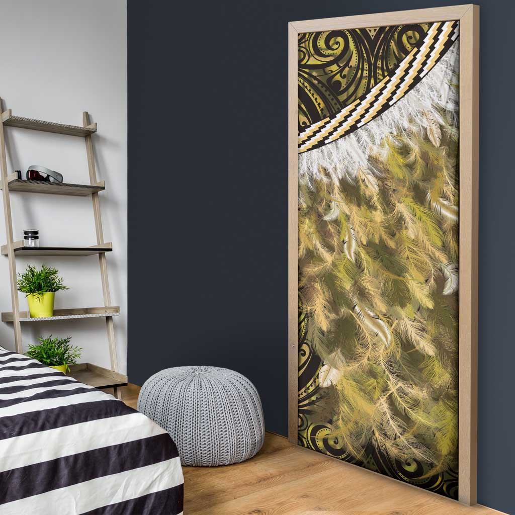 Yellow Traditional Cloak Aotearoa Door Cover Maori Paua Shell Korowai Pattern - Polynesian Pride