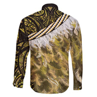 Yellow Traditional Cloak Aotearoa Family Matching Long Sleeve Bodycon Dress and Hawaiian Shirt Maori Paua Shell Korowai Pattern
