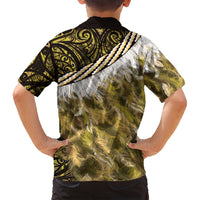 Yellow Traditional Cloak Aotearoa Family Matching Summer Maxi Dress and Hawaiian Shirt Maori Paua Shell Korowai Pattern
