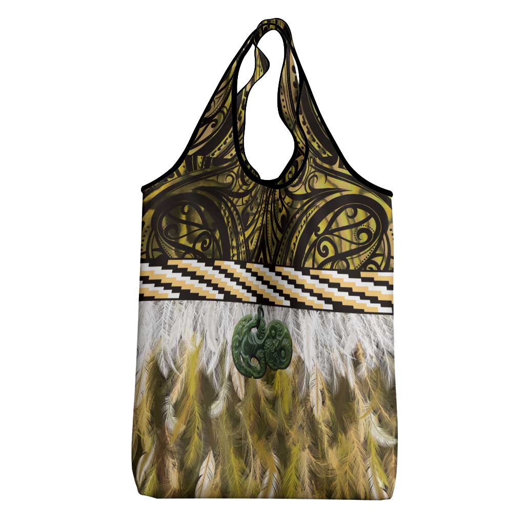 Yellow Traditional Cloak Aotearoa Grocery Bag Maori Paua Shell Korowai Pattern