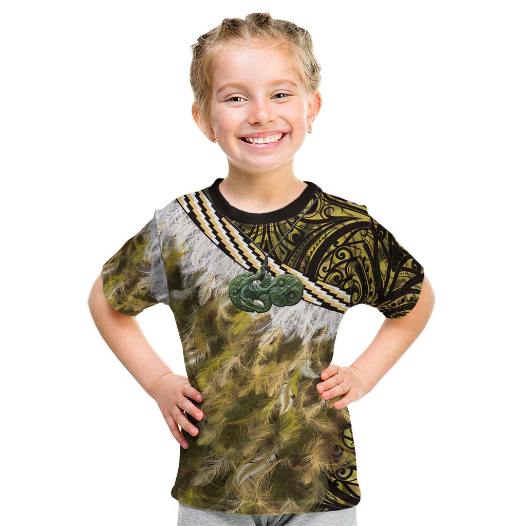 Yellow Traditional Cloak Aotearoa Kid T Shirt Maori Paua Shell Korowai Pattern LT14 Yellow - Polynesian Pride