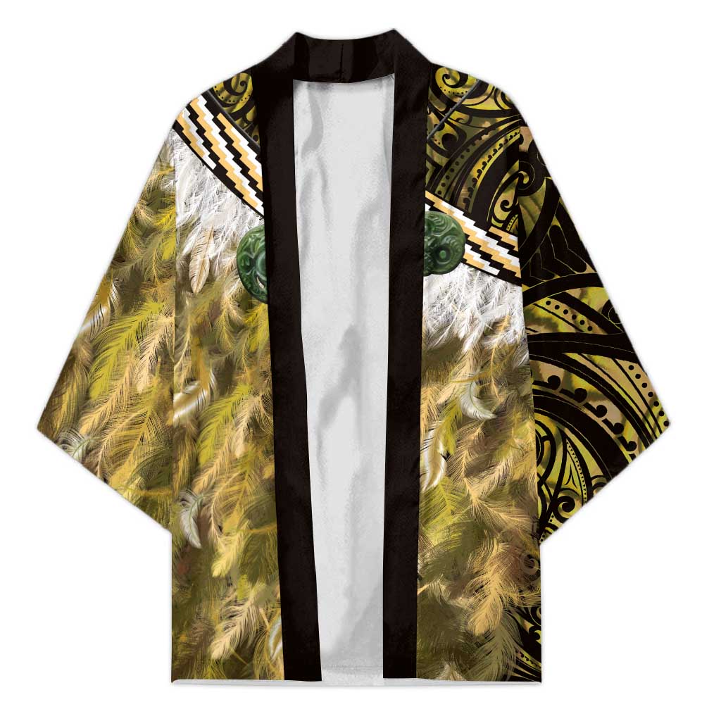 Yellow Traditional Cloak Aotearoa Kimono Maori Paua Shell Korowai Pattern - Polynesian Pride