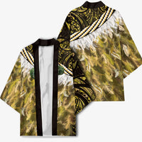 Yellow Traditional Cloak Aotearoa Kimono Maori Paua Shell Korowai Pattern - Polynesian Pride