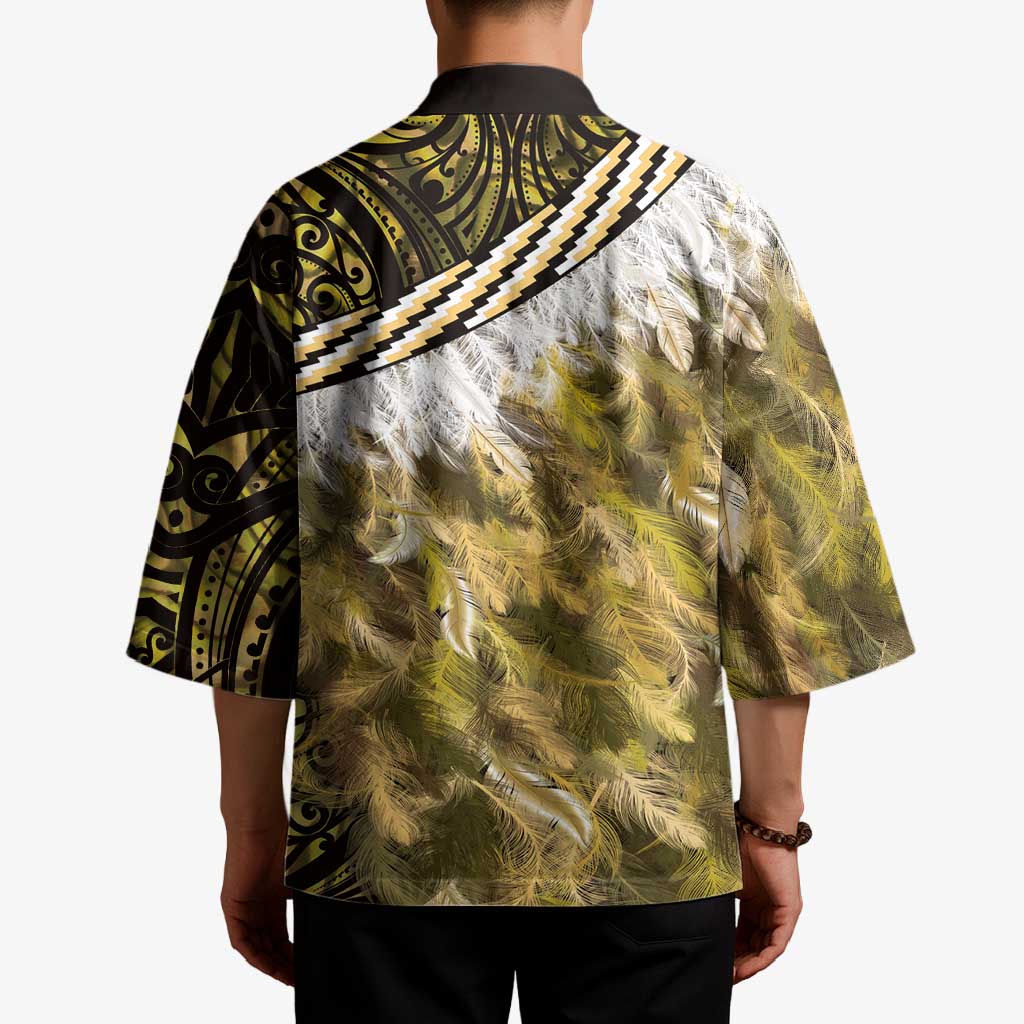 Yellow Traditional Cloak Aotearoa Kimono Maori Paua Shell Korowai Pattern - Polynesian Pride