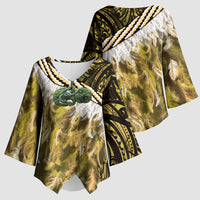 Yellow Traditional Cloak Aotearoa Kimono Sleeve Blouse Maori Paua Shell Korowai Pattern - Polynesian Pride