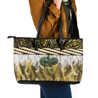 Yellow Traditional Cloak Aotearoa Leather Tote Bag Maori Paua Shell Korowai Pattern