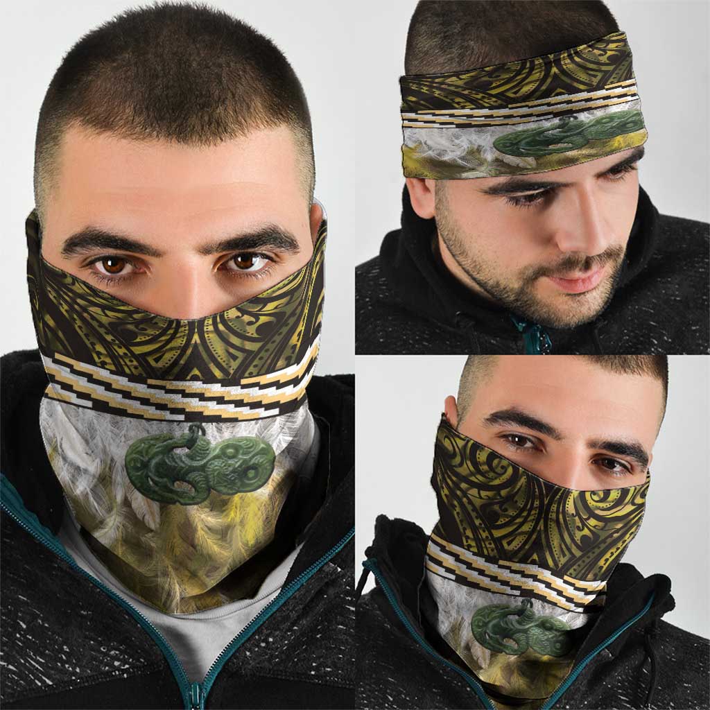 Yellow Traditional Cloak Aotearoa Neck Gaiter Maori Paua Shell Korowai Pattern - Polynesian Pride