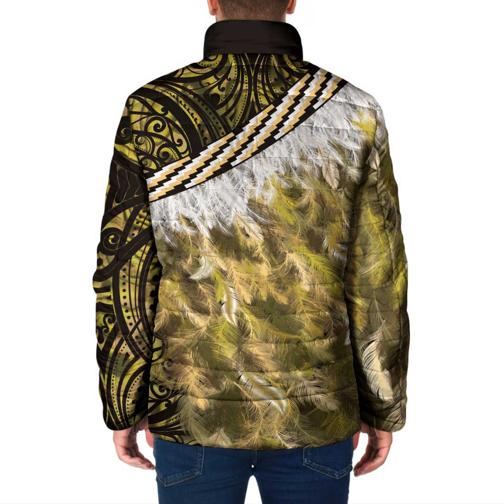 Yellow Traditional Cloak Aotearoa Padded Jacket Maori Paua Shell Korowai Pattern - Polynesian Pride