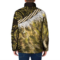 Yellow Traditional Cloak Aotearoa Padded Jacket Maori Paua Shell Korowai Pattern - Polynesian Pride