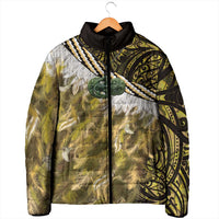Yellow Traditional Cloak Aotearoa Padded Jacket Maori Paua Shell Korowai Pattern - Polynesian Pride
