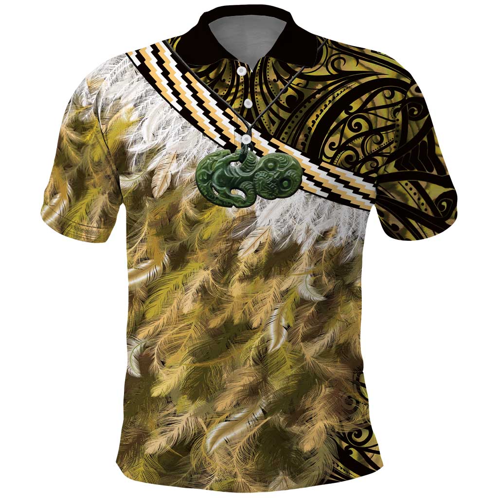 Yellow Traditional Cloak Aotearoa Polo Shirt Maori Paua Shell Korowai Pattern