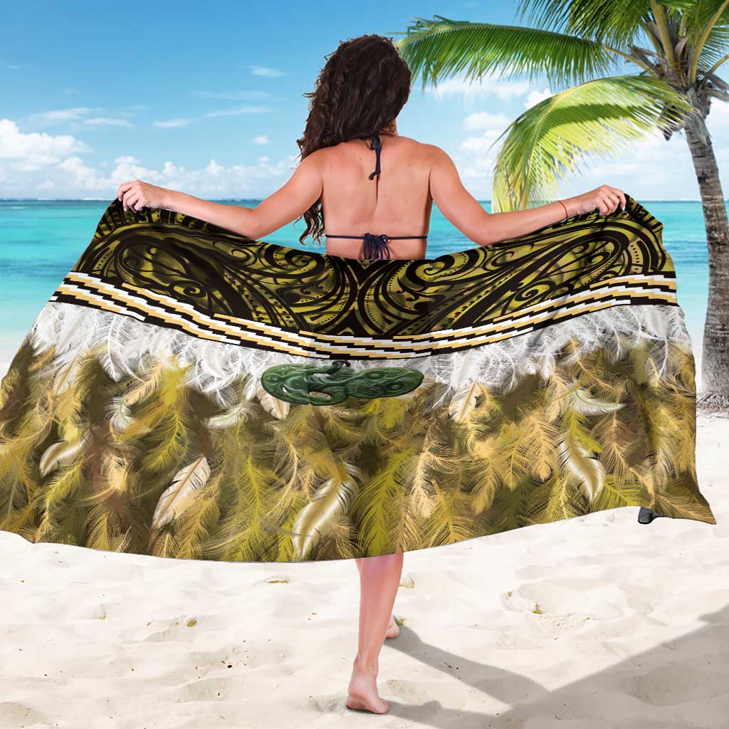 Yellow Traditional Cloak Aotearoa Sarong Maori Paua Shell Korowai Pattern
