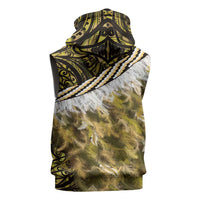 Yellow Traditional Cloak Aotearoa Sleeveless Hoodie Maori Paua Shell Korowai Pattern - Polynesian Pride