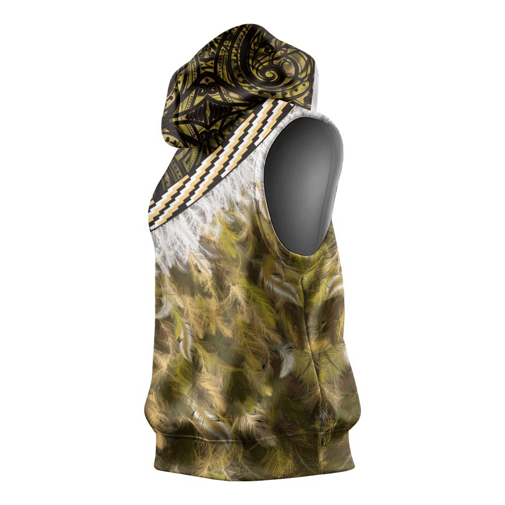 Yellow Traditional Cloak Aotearoa Sleeveless Hoodie Maori Paua Shell Korowai Pattern - Polynesian Pride